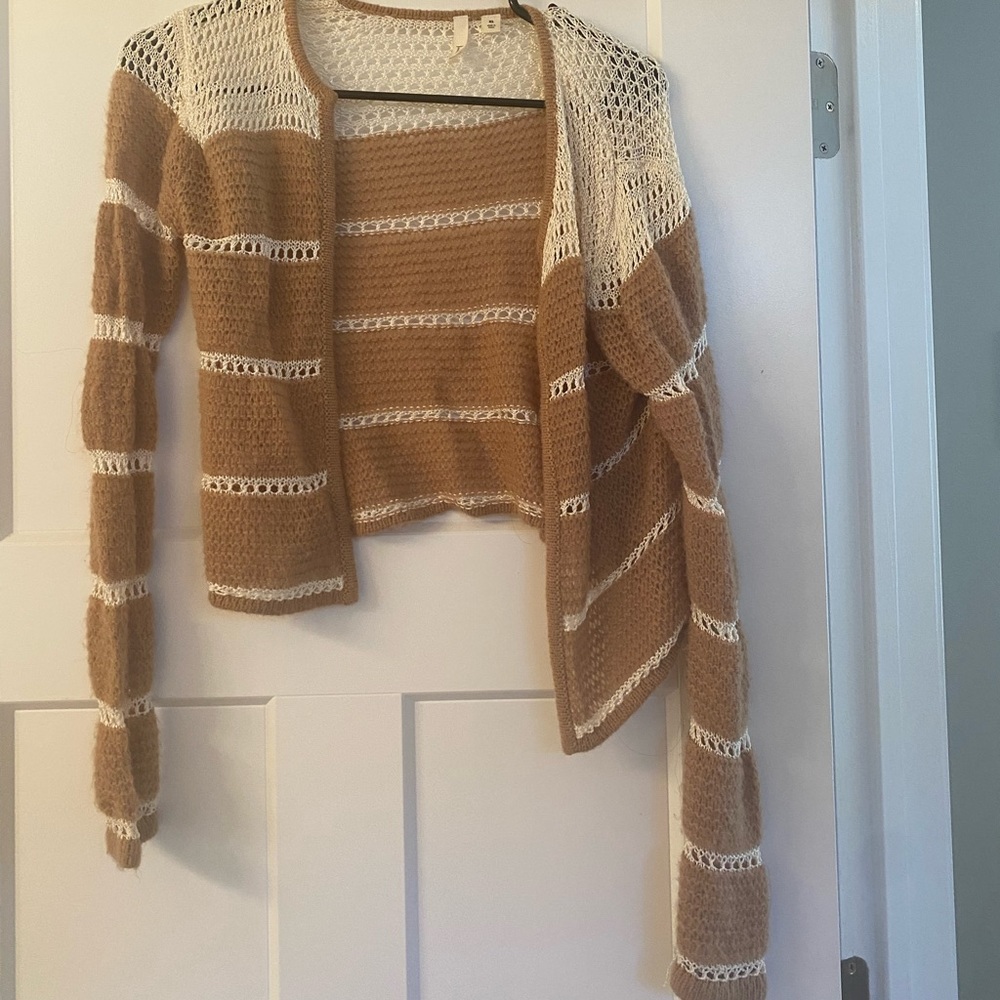 Tan and cream knit cardigan